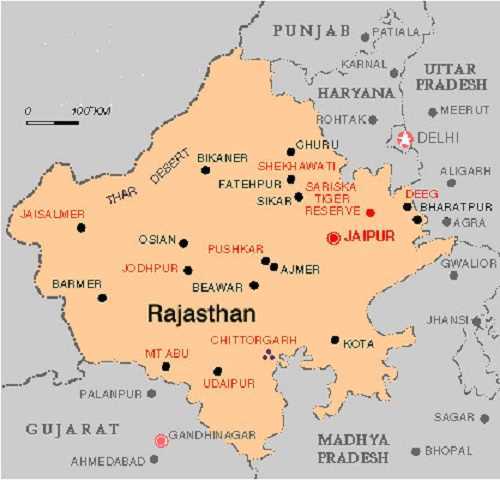 Rajasthan lies on which direction of Punjab?