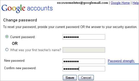 How do I change my Gmail account password?