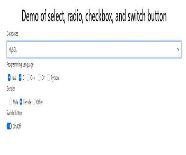 How to make a checkbox, select, radio button, toggle switch with Bootstrap library?
