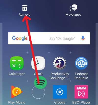 How do you remove icons and widgets from the main screen of the Android device?