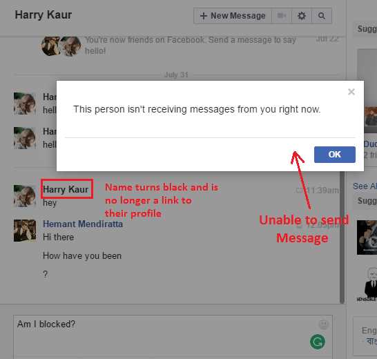 Is there a way to send a message to someone on Facebook who has blocked me?
