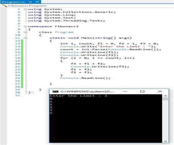 what is fibonacci series, create a program in C# ?