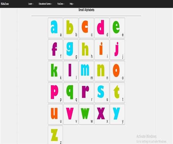 Is there any Alphabet learning option at KidsZone?