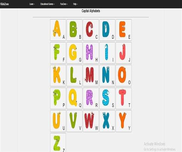 Is there any Alphabet learning option at KidsZone?
