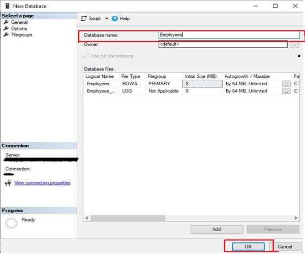 How to create a database in a Microsoft SQL server?