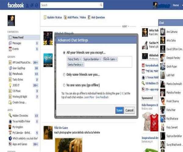 How do I hide my online status in Facebook?